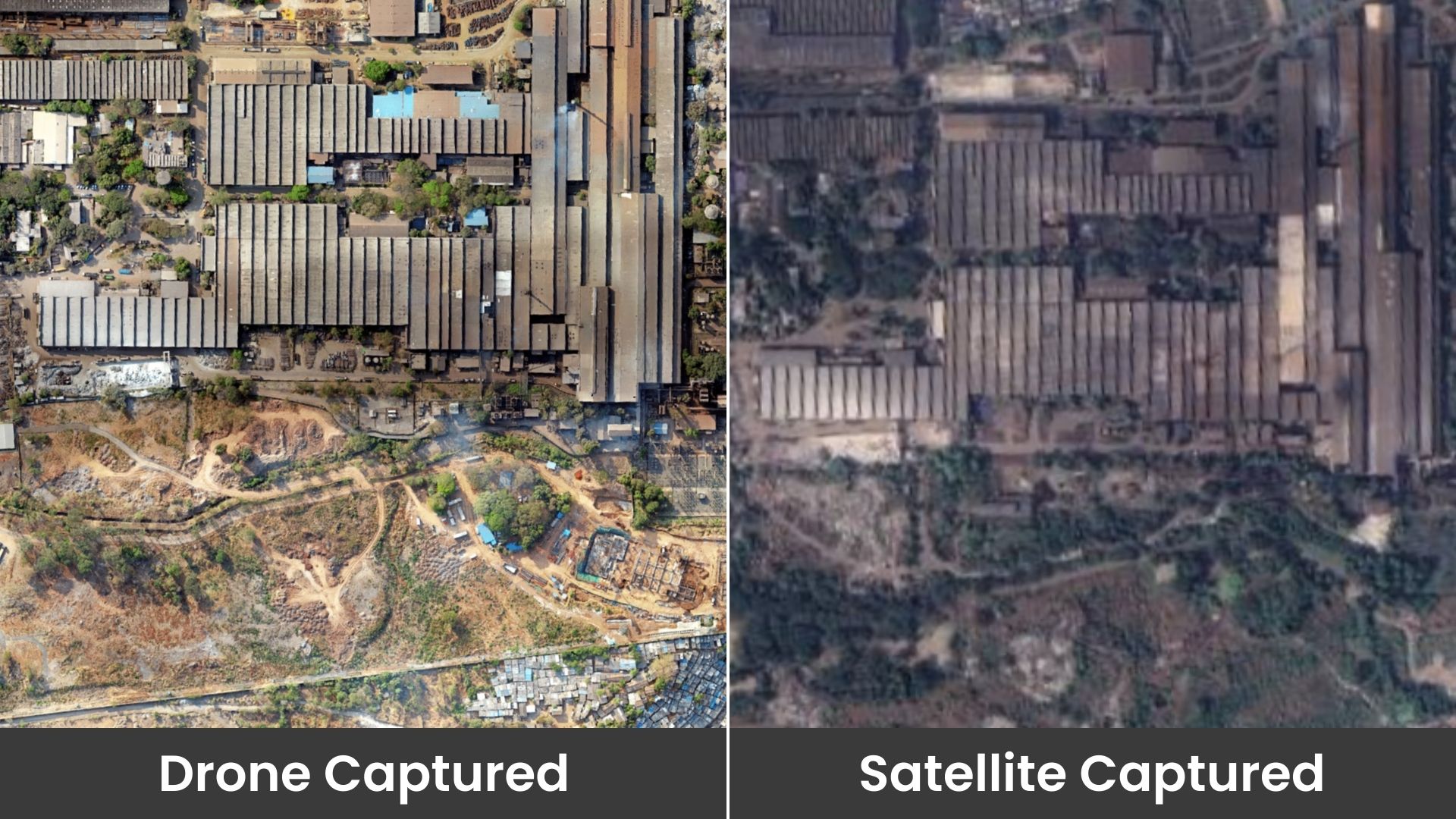 Image showing a comparison of quality between Drone imagery and Satellite imagery