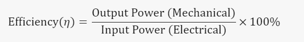 The Image contains the formula for Electric Motor Efficiency