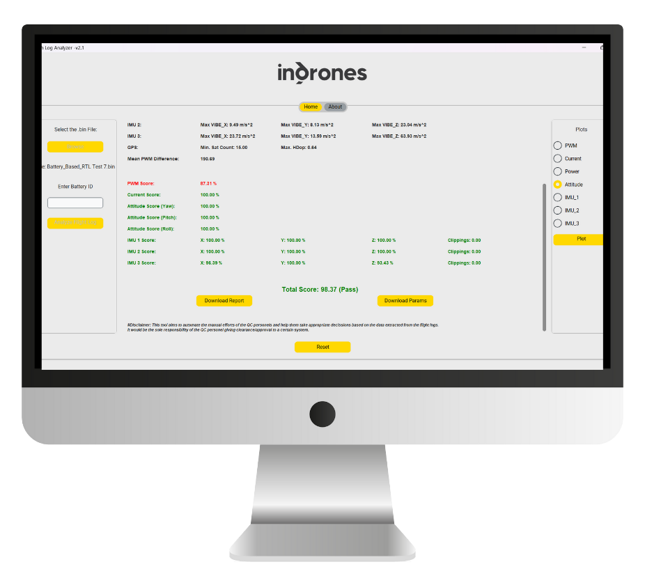 The Image Contains an internal software dashboard for flight health analysis
